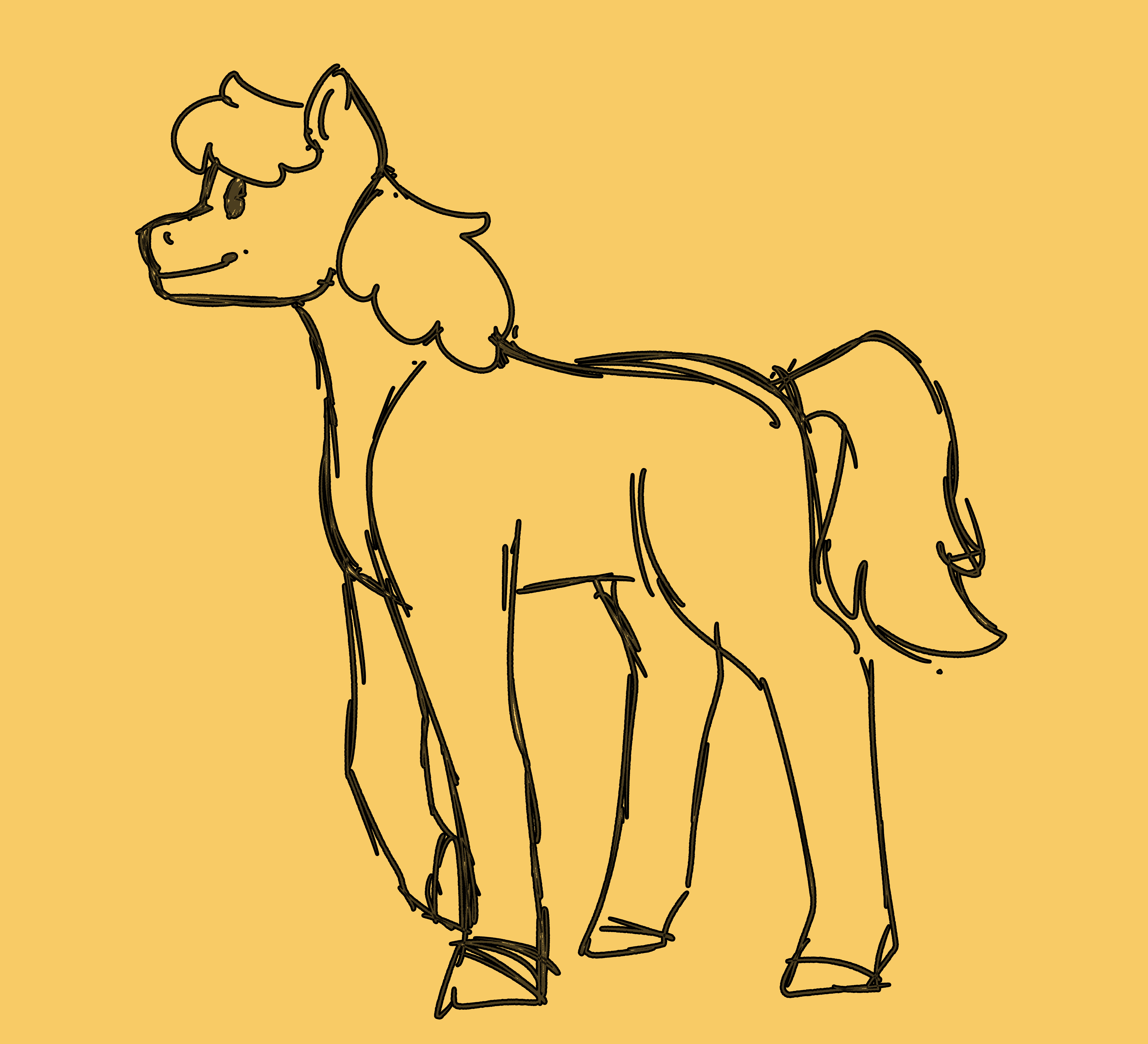 ID: a doodle of a cartoony horse. it look friendly and inviting/End ID